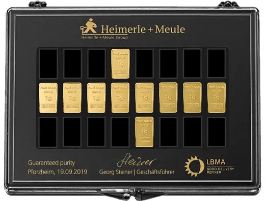 10 x 1 g Gold UnityBar Collection Heimerle und Meule