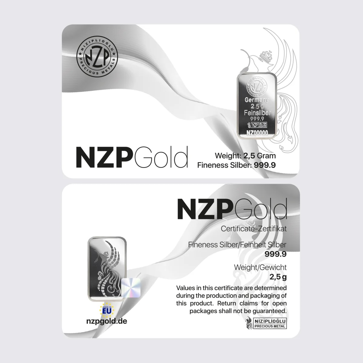 2.5g Silberbarren NZP